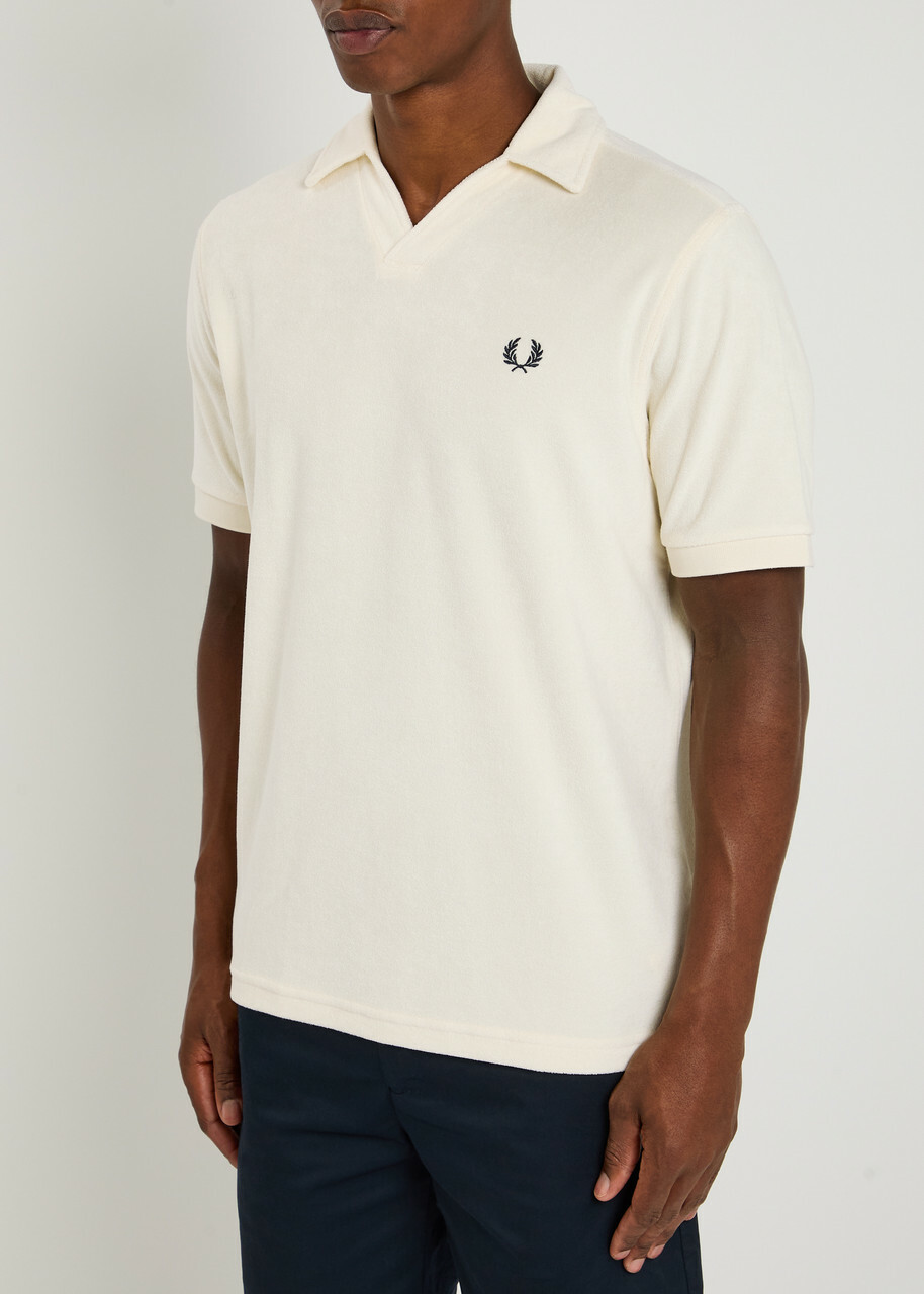 Fred Perry Logo-embroidered Towelling Cotton-blend Polo Shirt Ecru