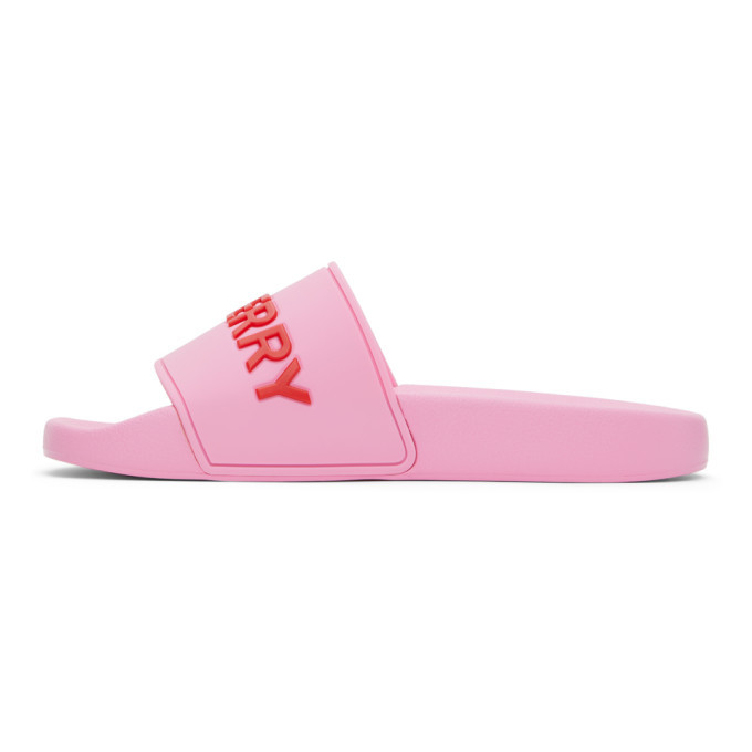 サンダル・ミュール Burberry pink monogram furley slides Burberry Furley Check Pool Sandals | Neiman Marcus