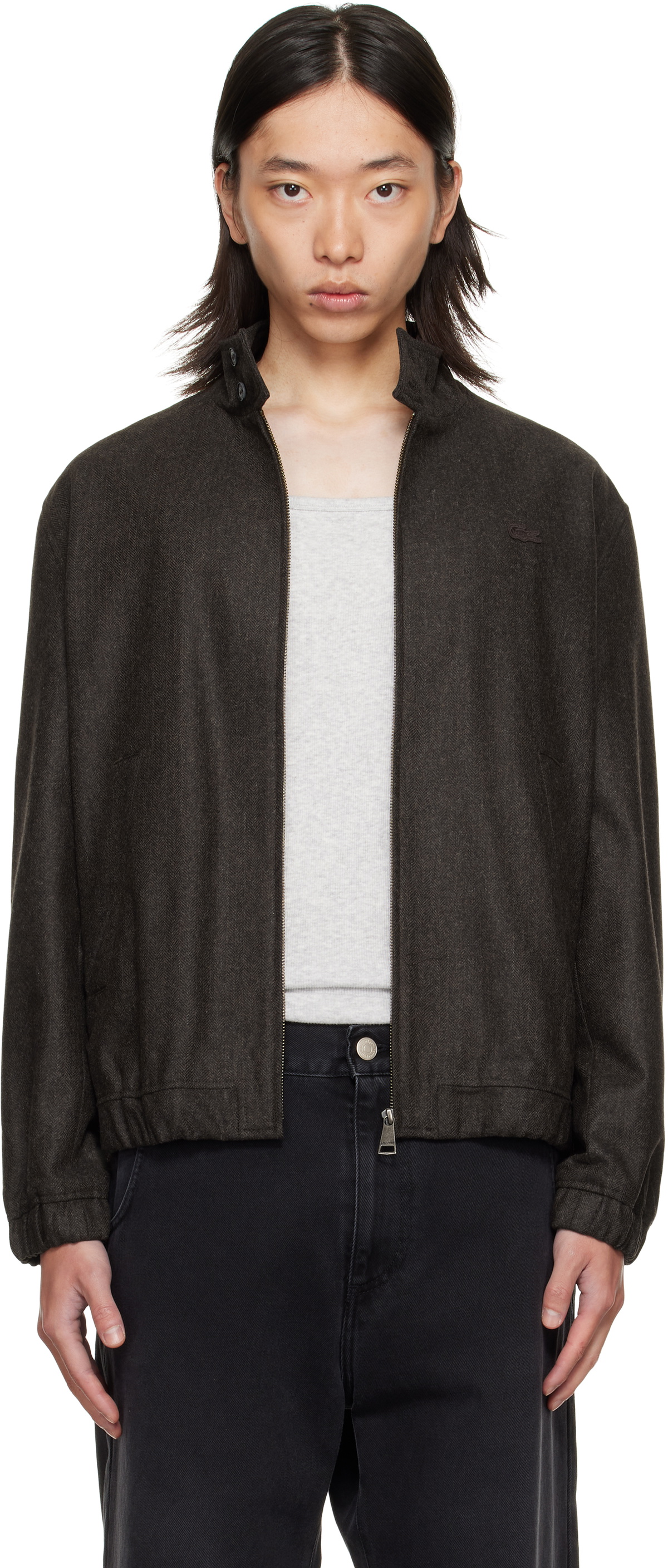 Lacoste Brown Wool Harrington Jacket