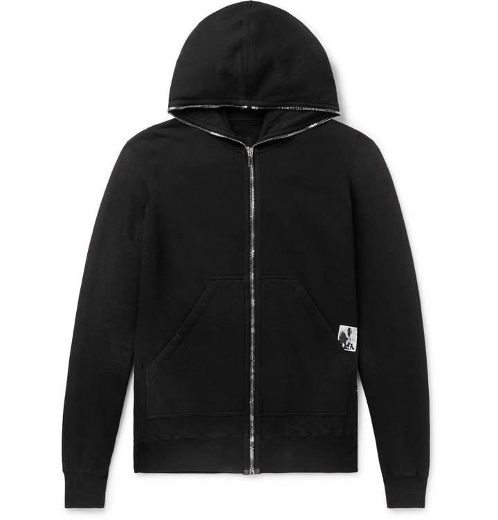 Photo: Rick Owens - Appliquéd Fleece-Back Cotton-Jersey Zip-Up Hoodie - Black