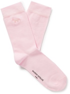 Maison Kitsuné - Logo-Embroidered Stretch-Cotton Socks - Pink