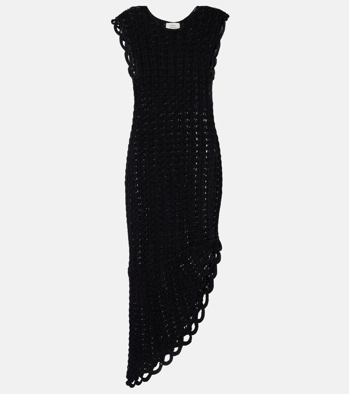 Loulou de Saison Malena asymmetric scalloped crochet midi dress