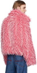 ERL Pink Faux-Fur Varsity Jacket