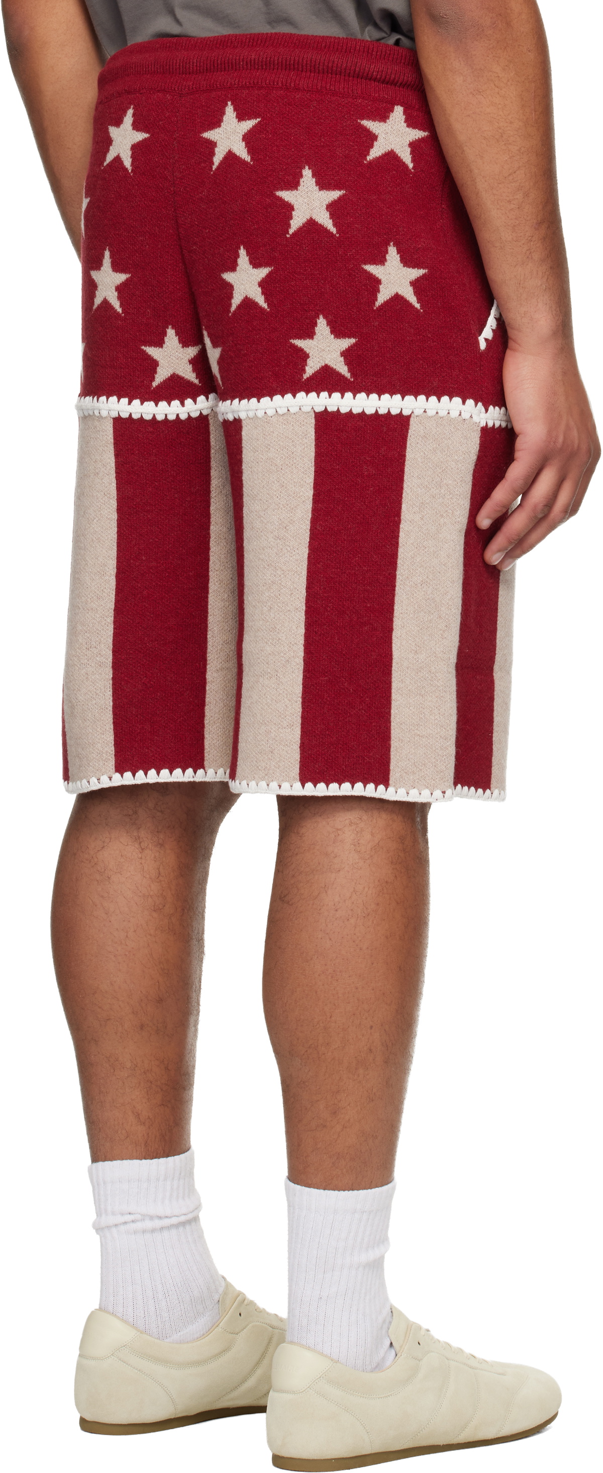 Palm Angels Red & Beige Stars & Stripes Shorts