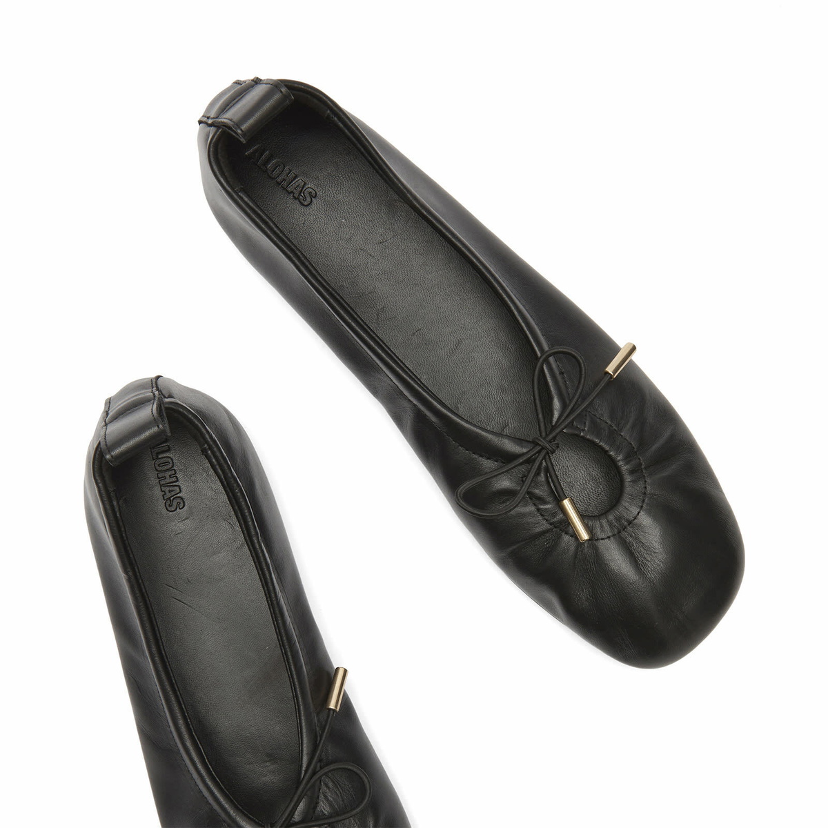 ALOHAS Women's Rosalind Brown Leather Ballet Pumps in Black