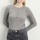 Samsøe Samsøe Women's Sadodo Long Sleeve Henley Top in Mid Grey Melange