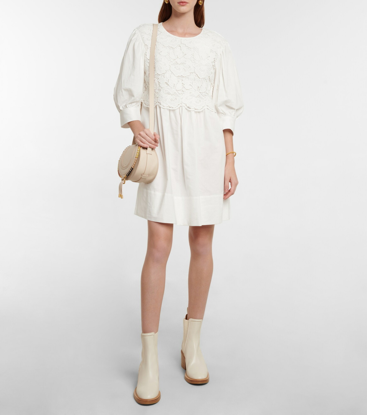 See By Chloe - Lace-trimmed cotton minidress See by Chloe