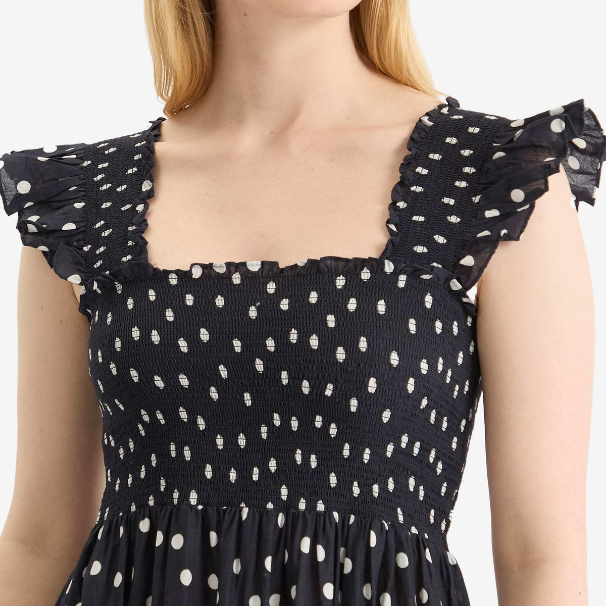 RIXO Women's Kendall Spot Midi Dress in Bohemia Spot Deep Navy