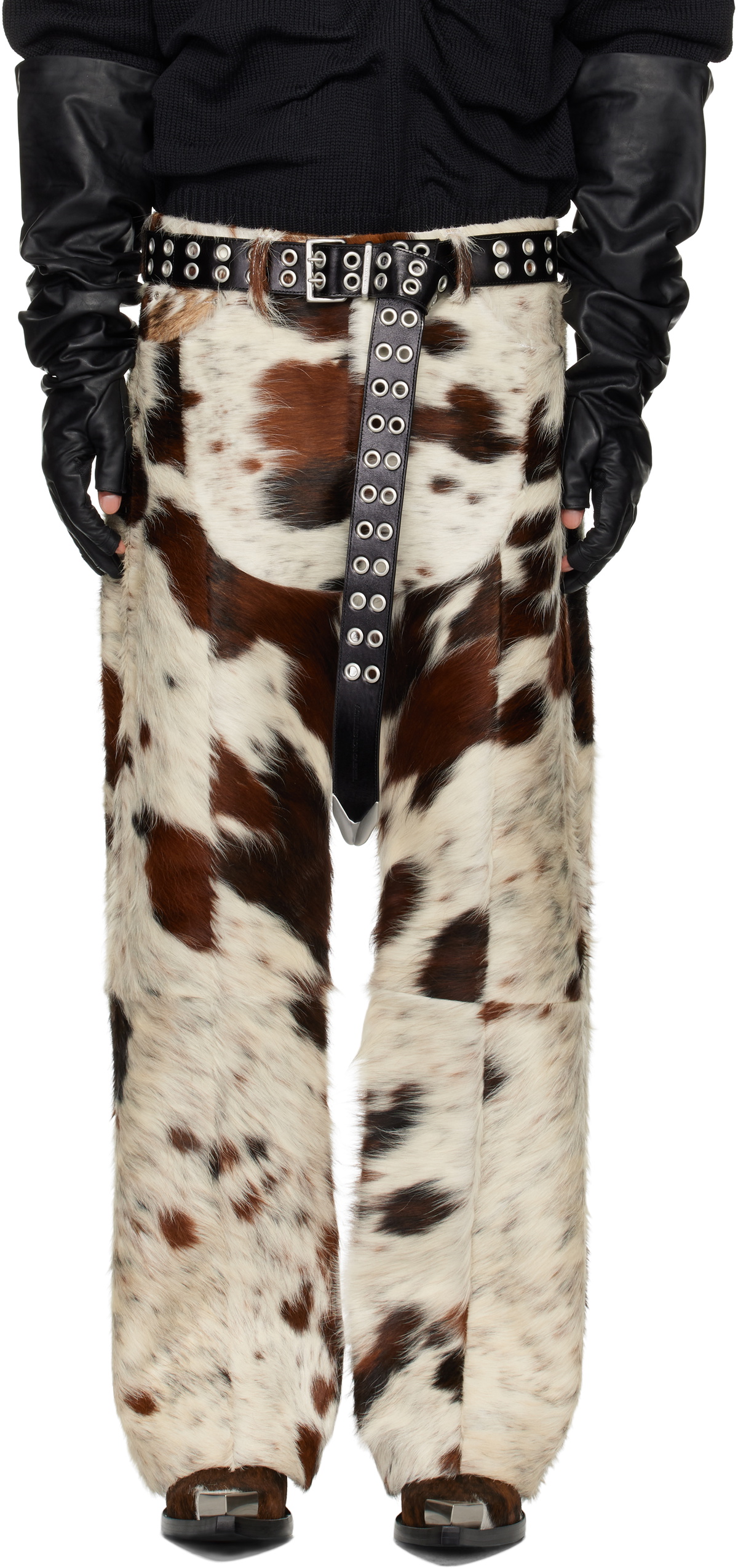 【定価254,286円】　ACHILLES ION GABRIEL 24AW LOVEBUM LEATHER PANTS 28 Achilles Ion Gabriel Off-White & Brown Lovebum Leather Pants