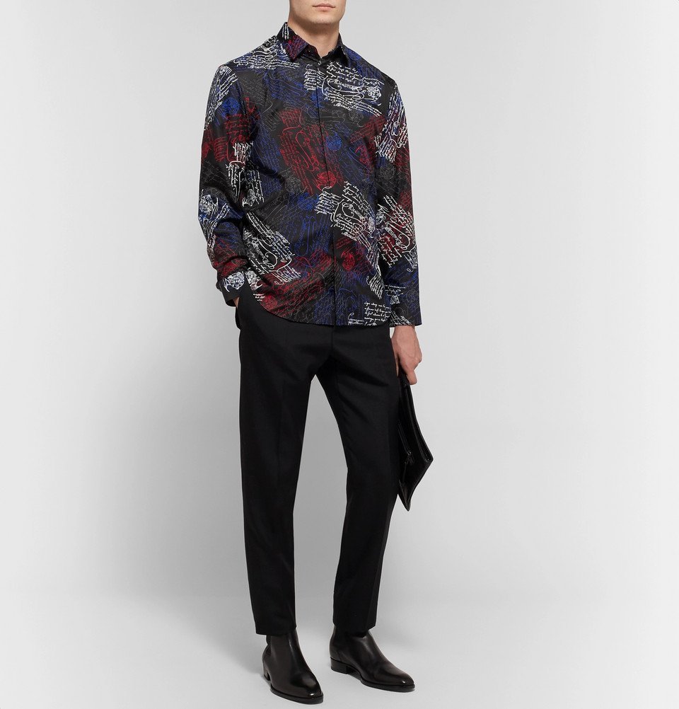 Berluti - Scritto-Print Mulberry Silk-Twill Shirt - Black Berluti