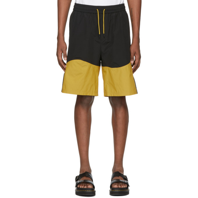 Pyer Moss Black and Yellow Wave Track Shorts