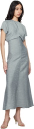 TOTEME Blue Slouch Waist Crinkled Midi Dress