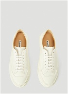 Ribbed-Sole Leather Sneakers in Cream