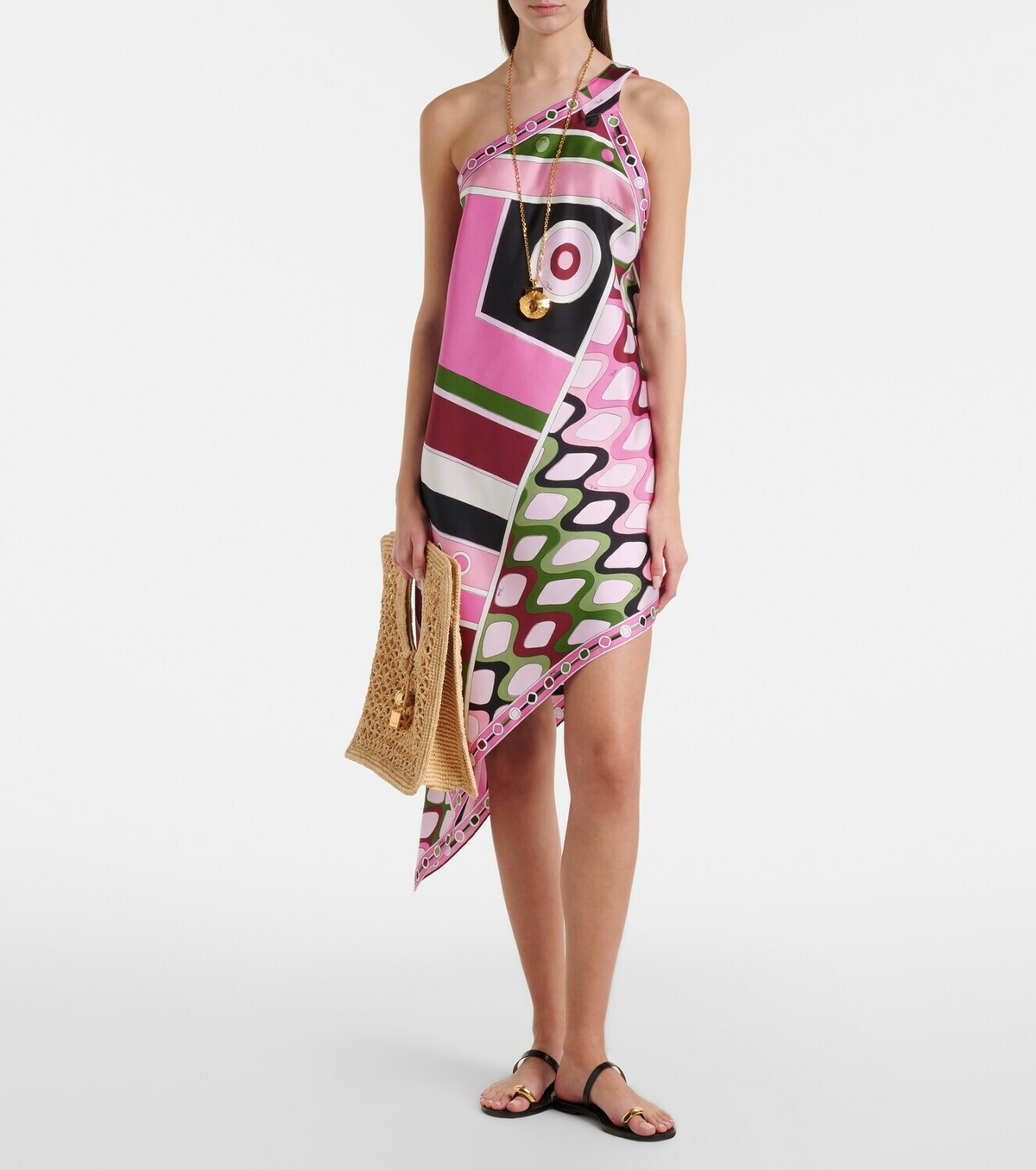 Pucci Printed asymmetric silk satin minidress