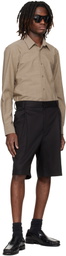 Hugo Black Cotton Blend Twill Dress Shorts