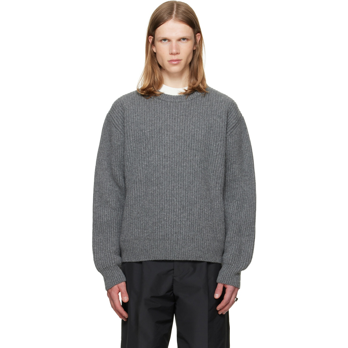 Jil Sander Gray Wool Crew-Neck Sweater