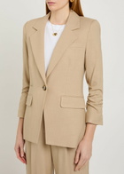 Veronica Beard Battista Gathered-sleeve Woven Blazer Khaki