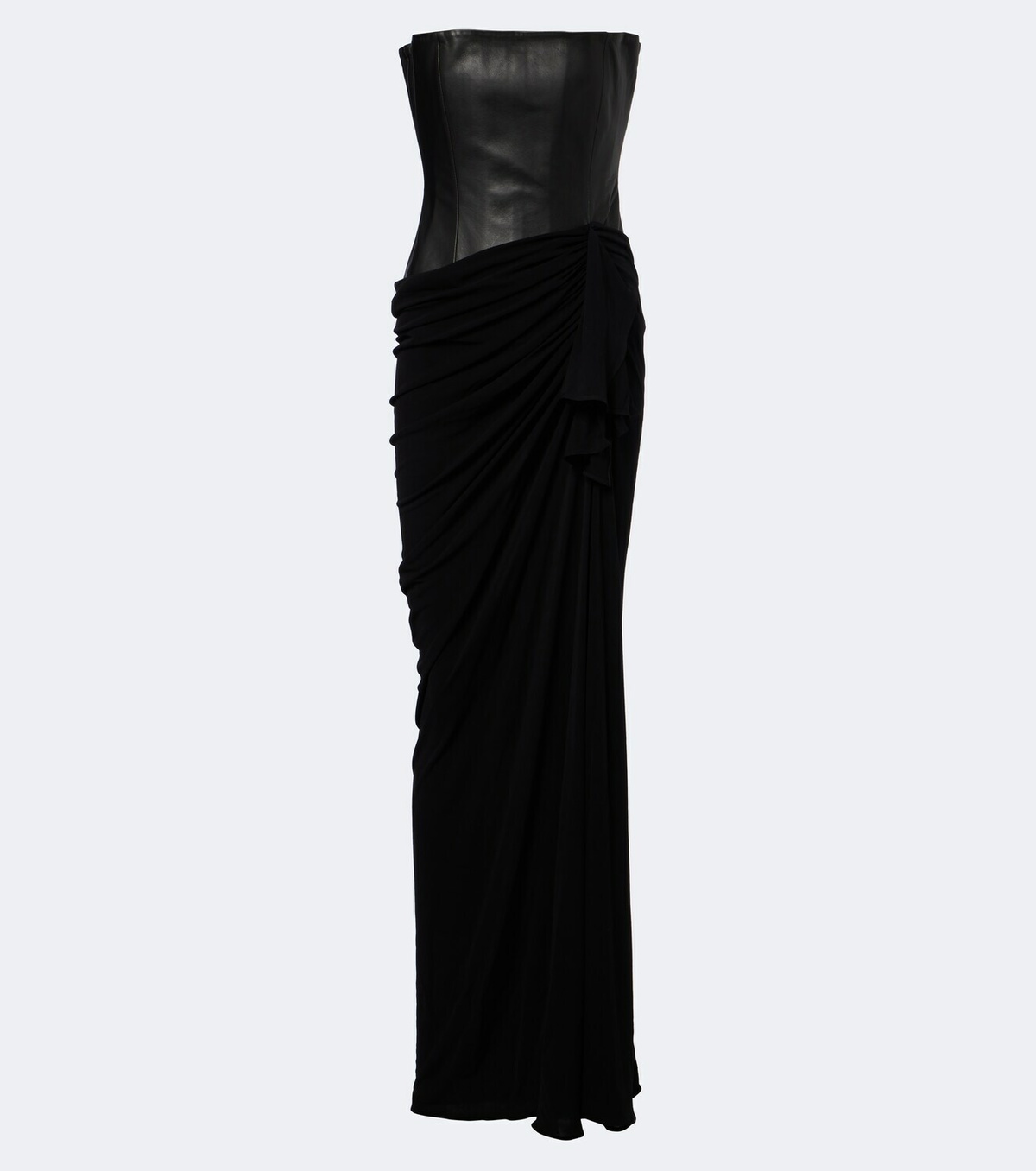 Alex Perry Draped leather and jersey corset gown