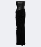 Alex Perry Draped leather and jersey corset gown
