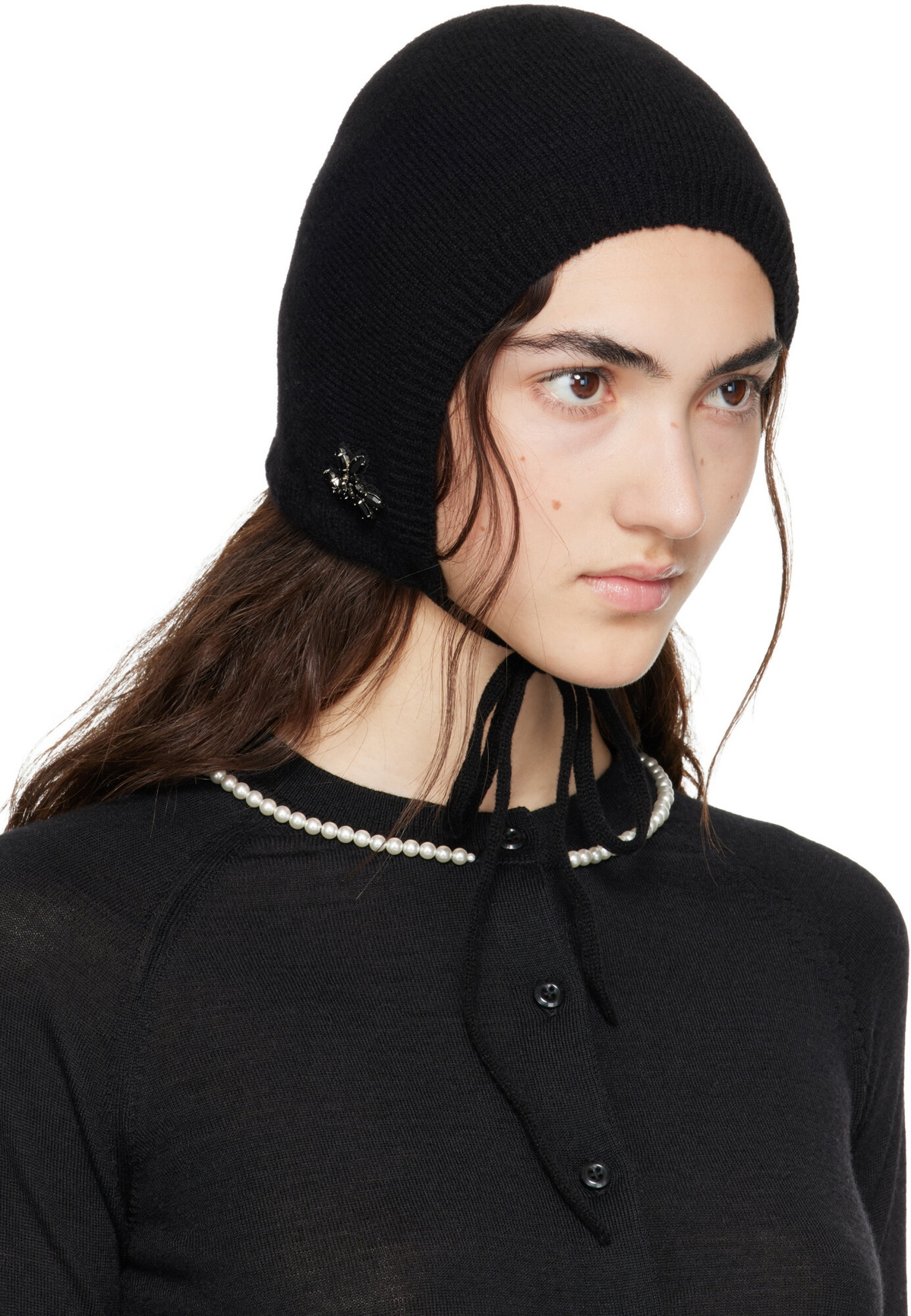 Simone Rocha Black Cashmere Bonnet