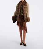 Jacques Wei Layered shearling and chiffon miniskirt