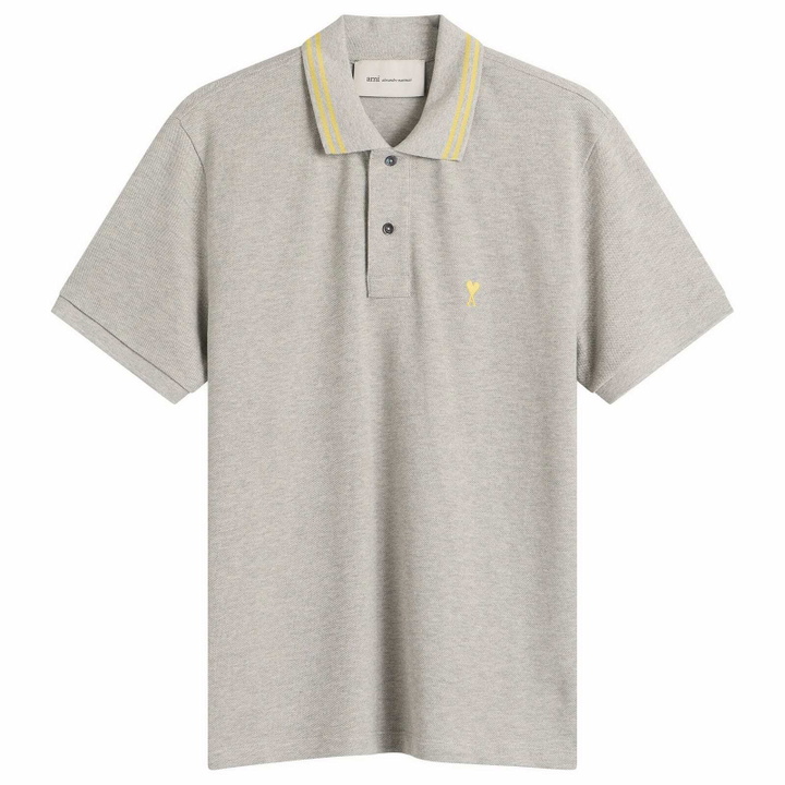 Photo: AMI Paris Men's Pique ADC Polo in Gris Chine Clair/Jaune