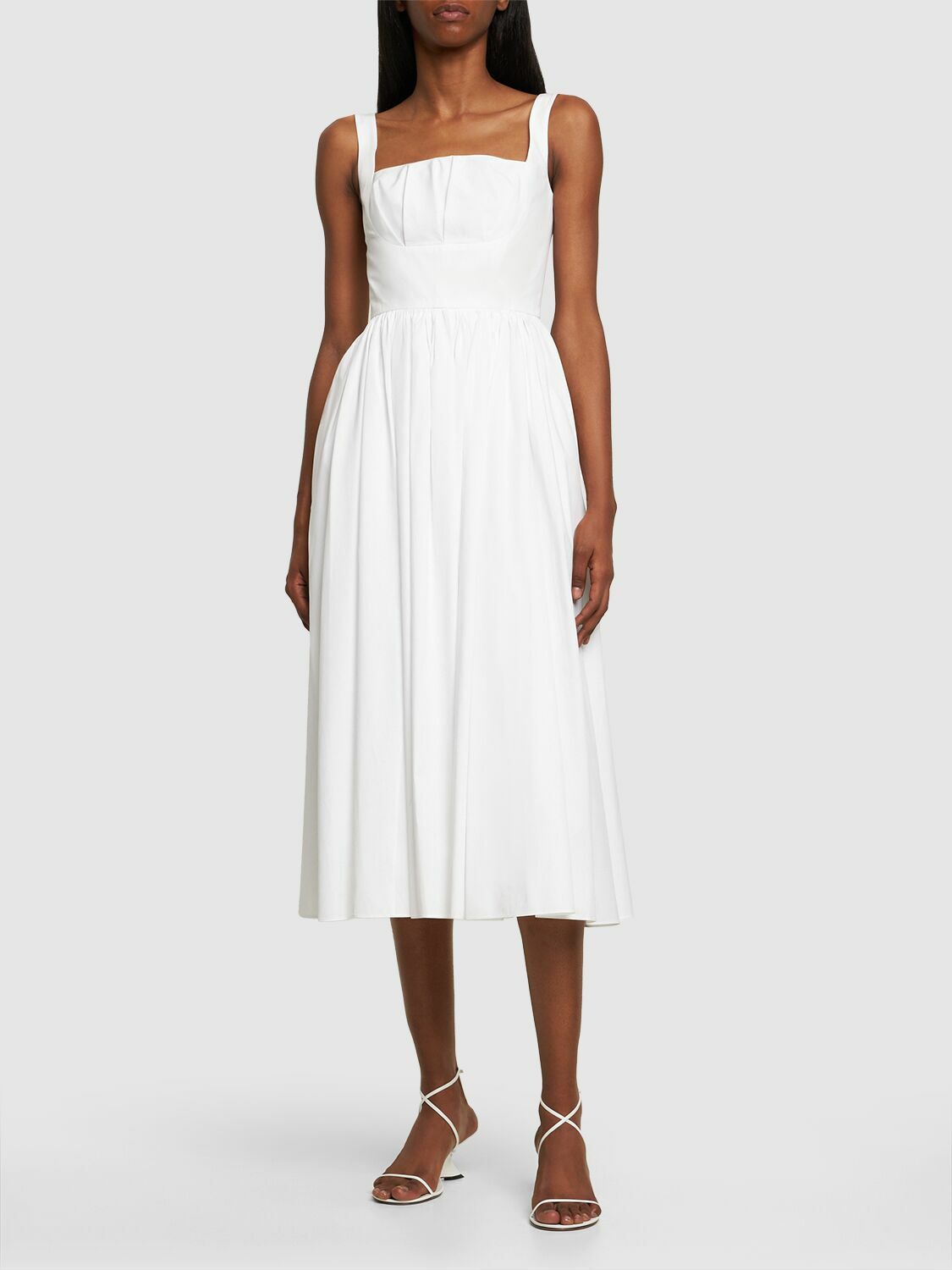 EMILIA WICKSTEAD - Terry Cotton Poplin Midi Corset Dress Emilia Wickstead