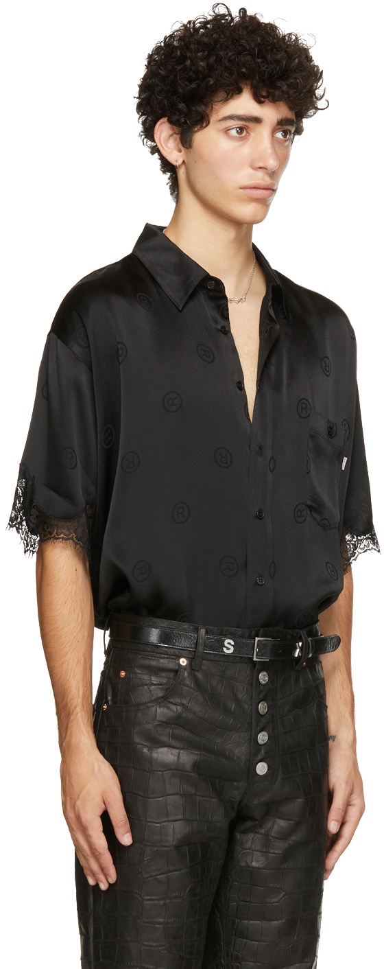 Black silk short top sleeve shirt