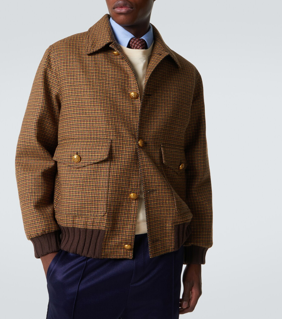 Valentino Houndstooth virgin wool bomber jacket