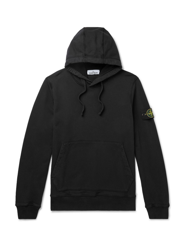 Photo: Stone Island - Logo-Appliquéd Cotton-Jersey Hoodie - Black