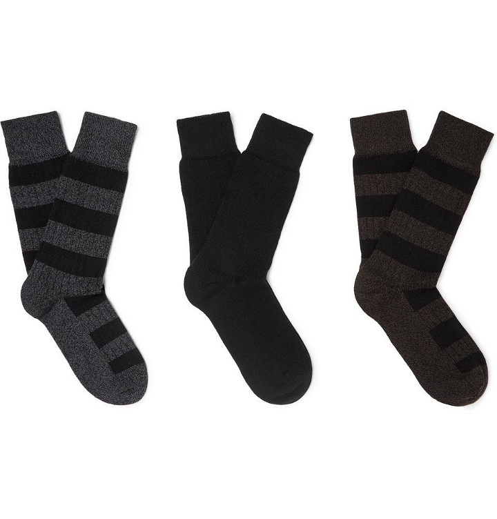 Photo: Schiesser - Fritz Three-Pack Ribbed Stretch Cotton-Blend Socks - Men - Black
