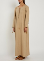Tory Burch Lace-up Linen-blend Maxi Tunic Dress Sand