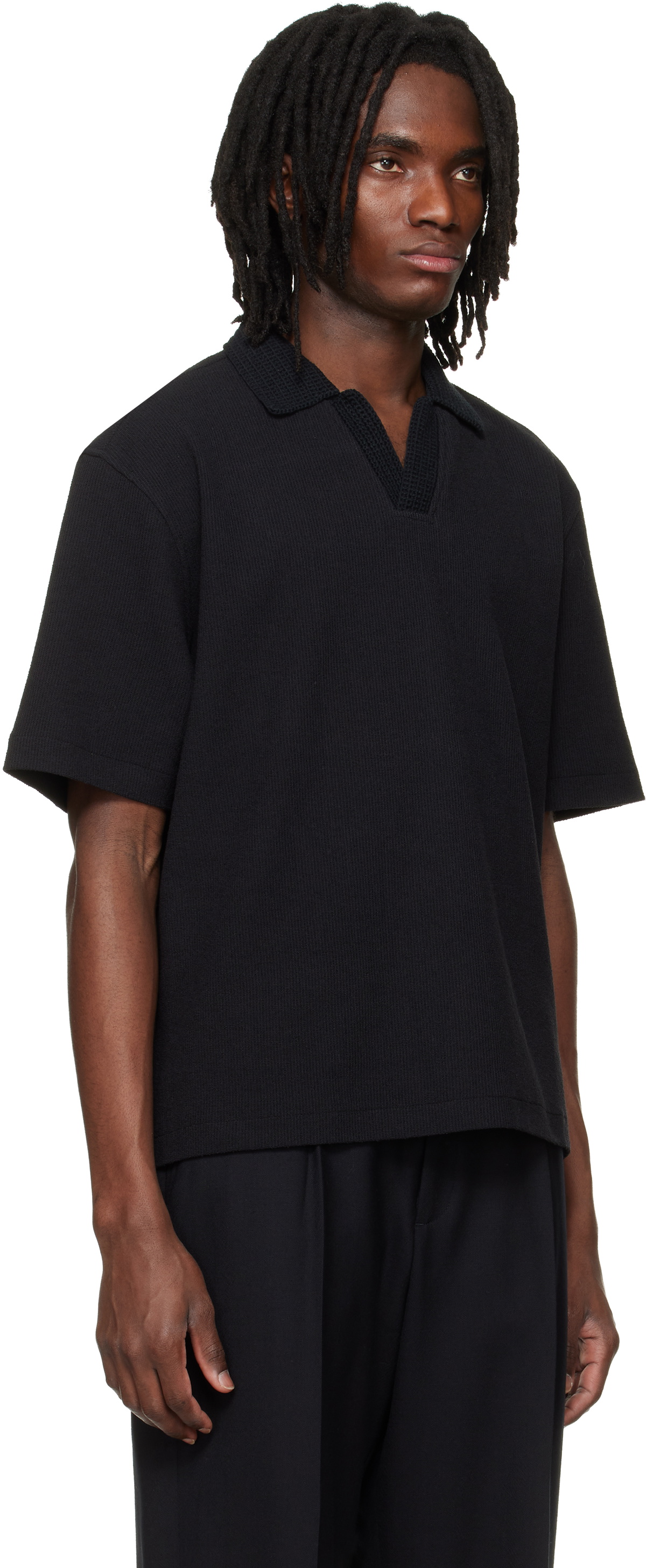 Solid Homme Black Knit Collared Short-Sleeve Polo
