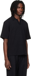 Solid Homme Black Knit Collared Short-Sleeve Polo