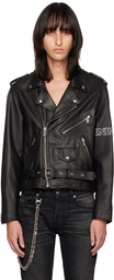 Enfants Riches Déprimés Black Rose Print Classic Moto Leather Jacket