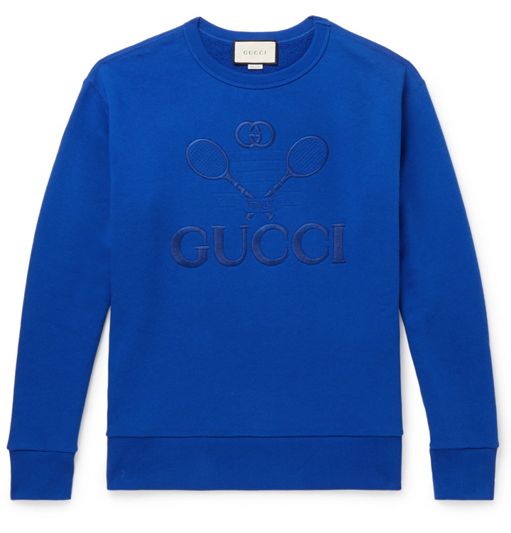 Photo: Gucci - Logo-Embroidered Loopback Cotton-Jersey Sweatshirt - Blue