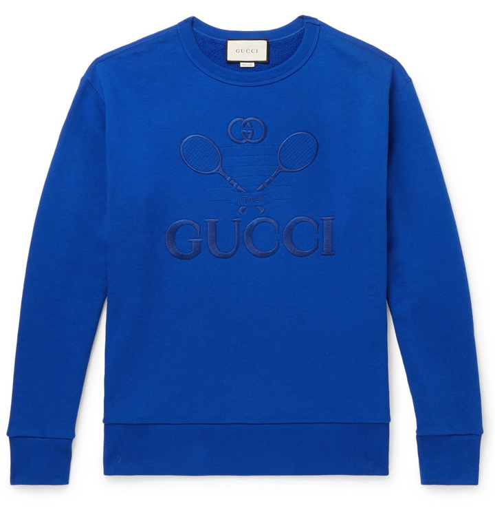 Photo: Gucci - Logo-Embroidered Loopback Cotton-Jersey Sweatshirt - Blue