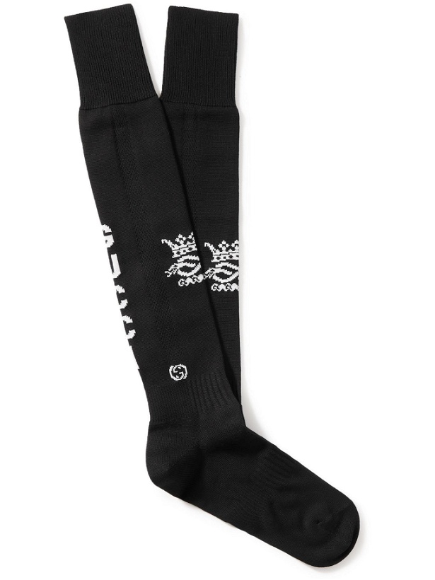 Photo: GUCCI - Logo-Intarsia Stretch Cotton-Blend Socks - Black