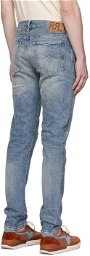 RRL Blue Slim Narrow Fit Hand-Repaired Jeans