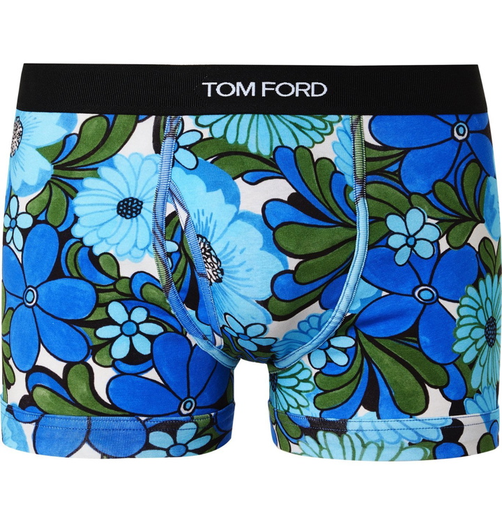 Photo: TOM FORD - Floral-Print Stretch-Cotton Jersey Boxer Briefs - Blue