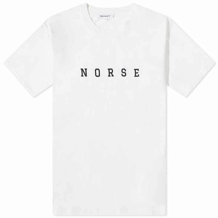 Photo: Norse Projects Men's Johannes Varsity Logo T-Shirt in White