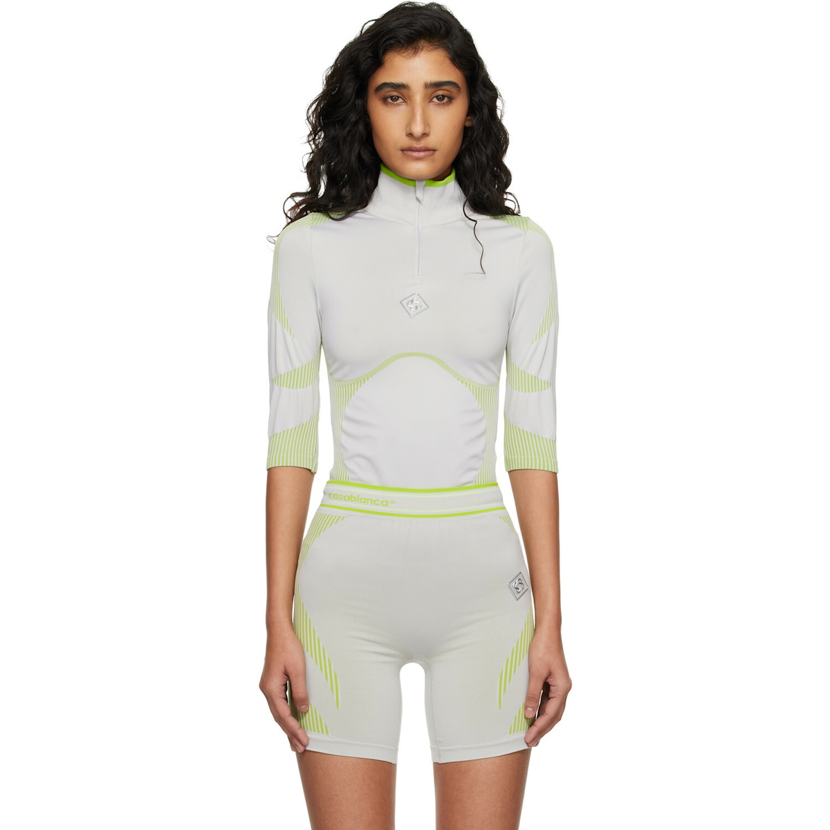 Casablanca Gray & Green Seamless Half-Zip T-shirt