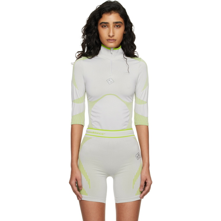 Photo: Casablanca Gray & Green Seamless Half-Zip T-shirt