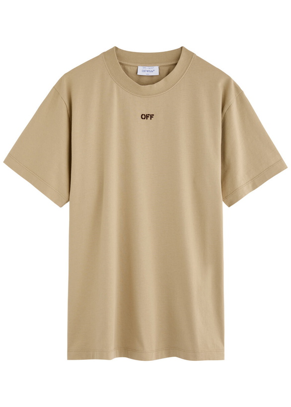 Photo: Off-white Arrow Logo Cotton T-shirt Tan