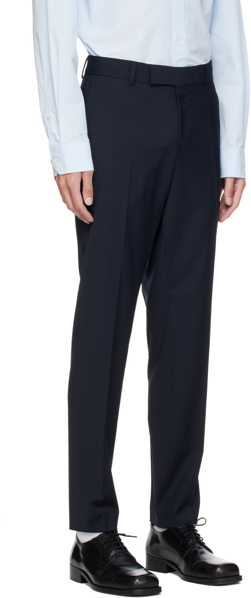 BOSS Navy Slim-Fit Micro-Patterned Stretch Wool Trousers