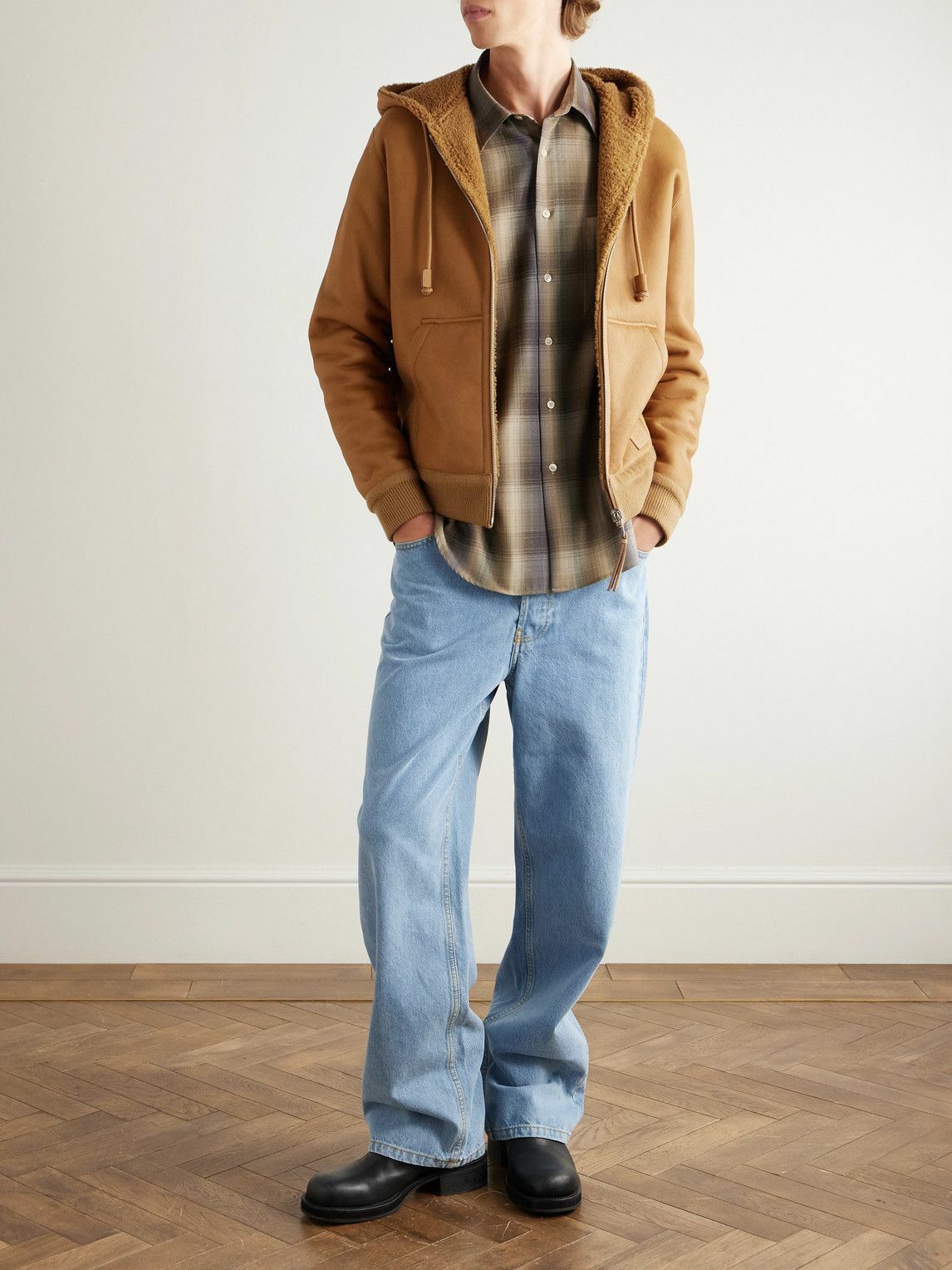 LOEWE - Logo-Appliquéd Shearling Hooded Jacket - Brown