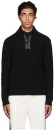 Dunhill Black Engineered Half-Zip Sweater