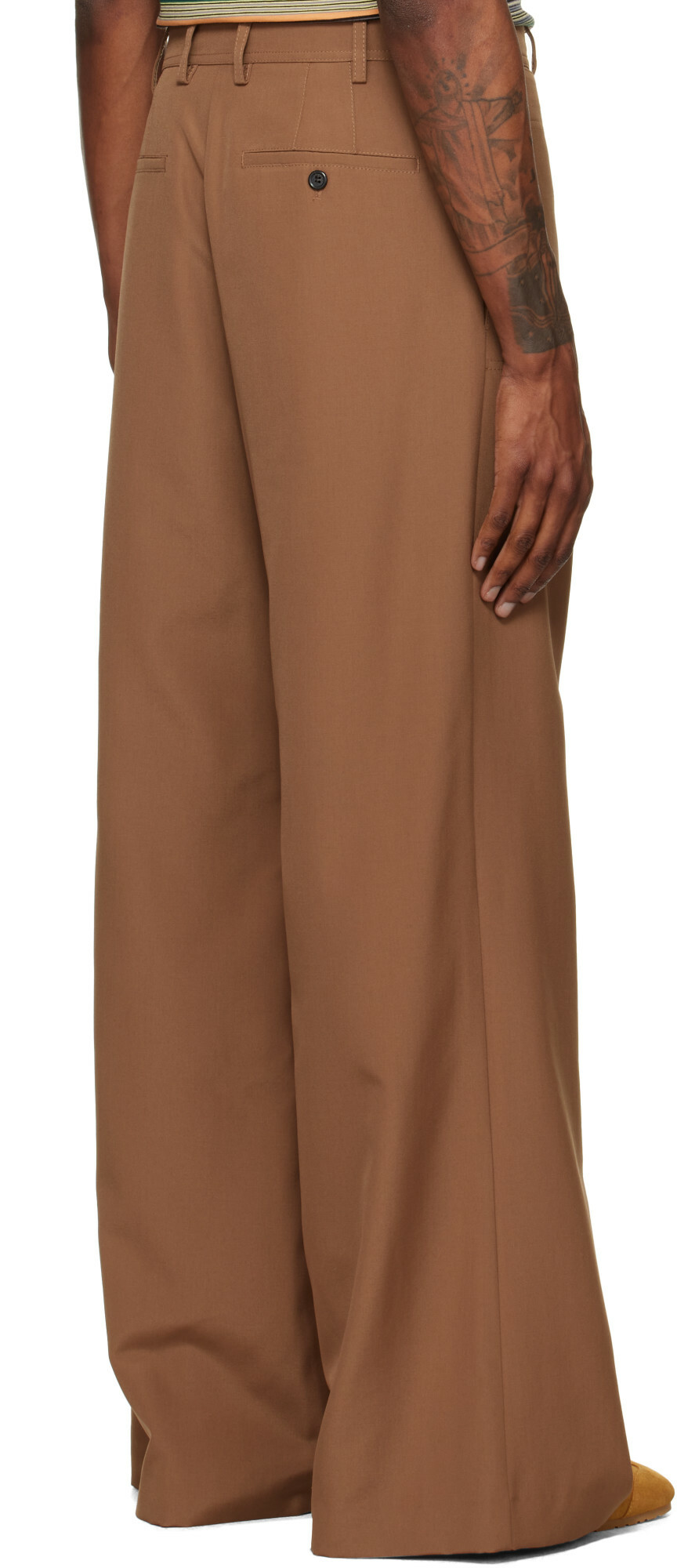 Marni Brown Technical Wool Buttoned Flap Trousers