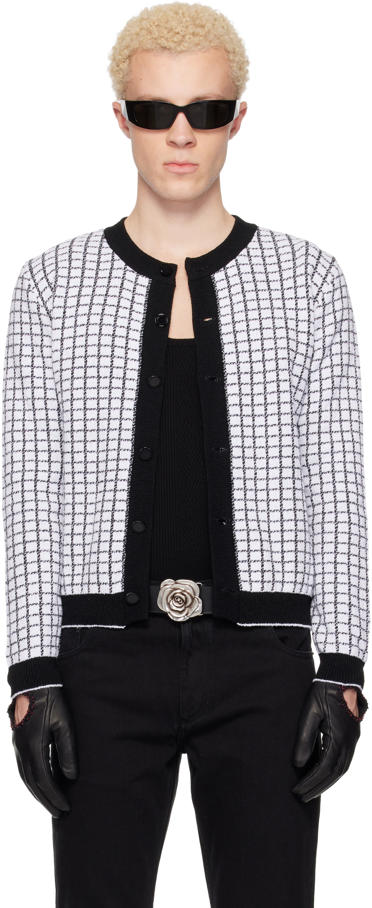 Ernest W. Baker White & Black Check Boucle Cardigan
