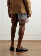 Kartik Research - Zari Straight-Leg Patchwork Upcycled Cotton Drawstring Shorts - Blue